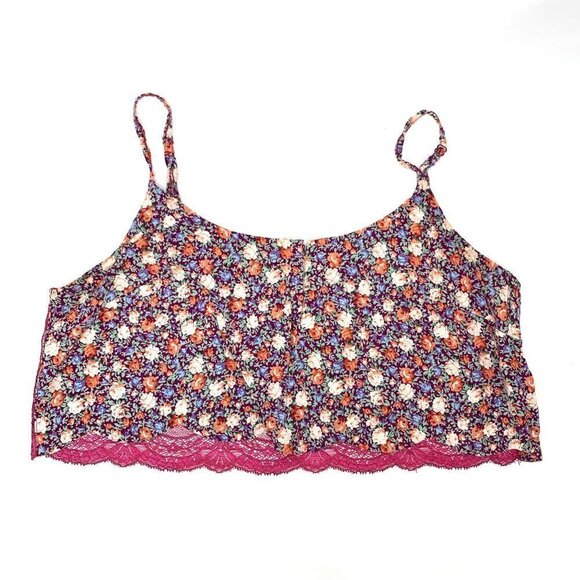 Free People Floral Lace Cropped Bandeau Top Sheer Back - Pink/Multicolor, Sz Sm - Picture 6 of 8